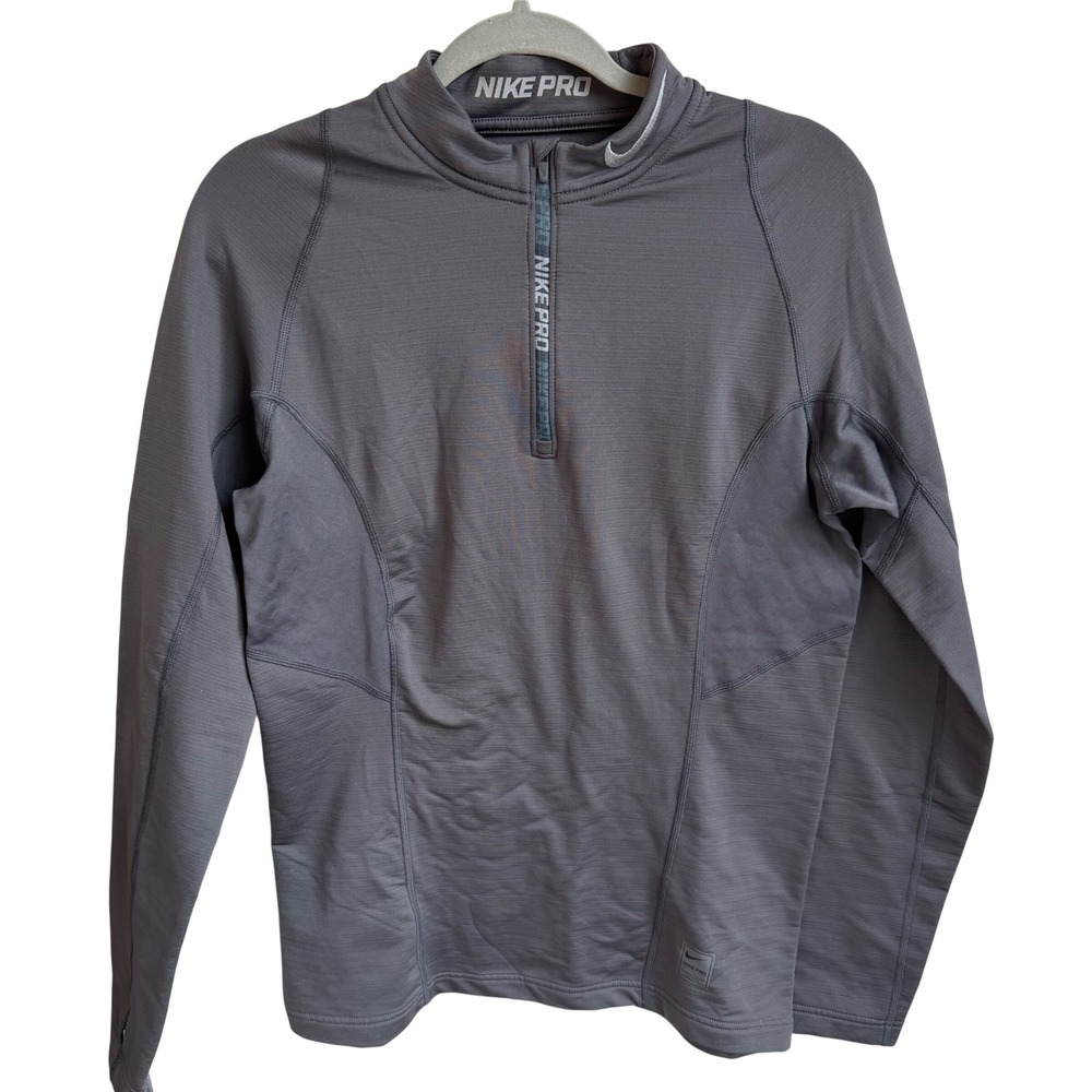 Nike Pro Hyperwarm 1/4 Zip Pullover Men's‎ Small Gray Long Sleeve Running